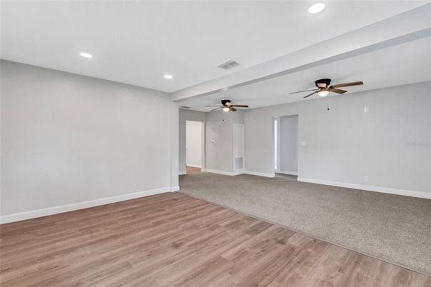 Empty room, Interior, Recessed Lighting, Wood Texture Flooring