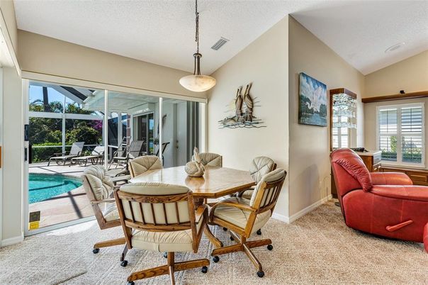 Dining room, Interior, Pendant Lights, Pool, Sun Room