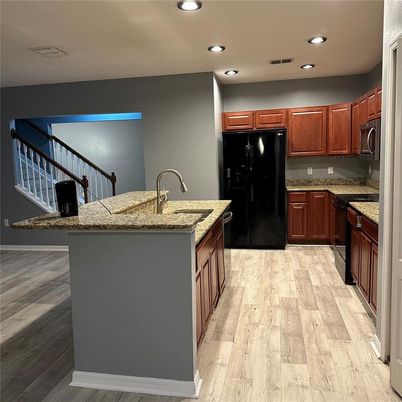 Interior, Kitchen, Recessed Lighting, Wood Texture Flooring