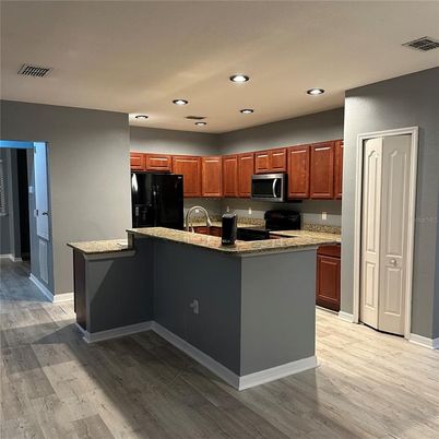 Interior, Kitchen, Recessed Lighting, Wood Texture Flooring