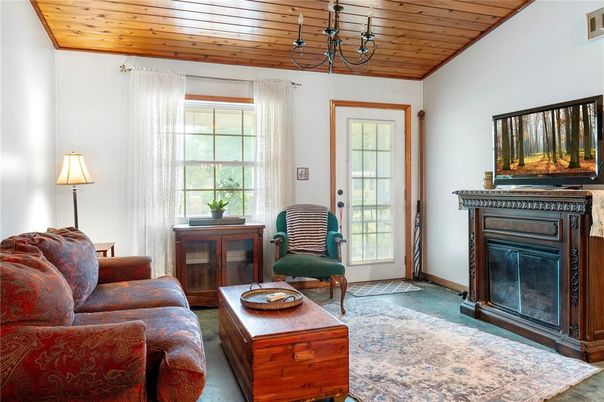 Chandelier, Fireplace, Interior, Living room, Wooden Ceilings, Wood Texture Flooring