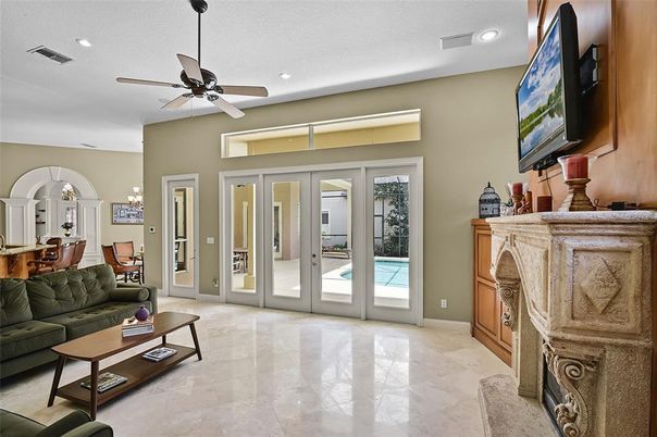 Dining room, Fireplace, Interior, Living room, Recessed Lighting