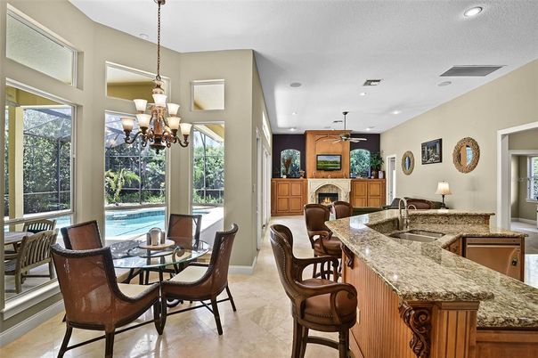 Chandelier, Dining room, Fireplace, Interior, Recessed Lighting