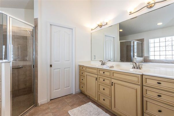 Bathroom, Dual Sink Vanities, Glass Shower, Interior, Recessed Lighting