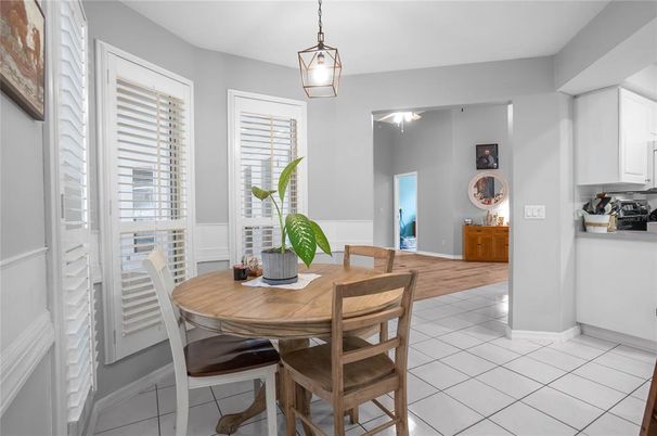 Dining room, Interior, Pendant Lights, Wood Texture Flooring