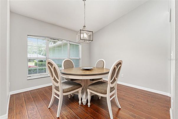 Dining room, Interior, Pendant Lights, Wood Texture Flooring