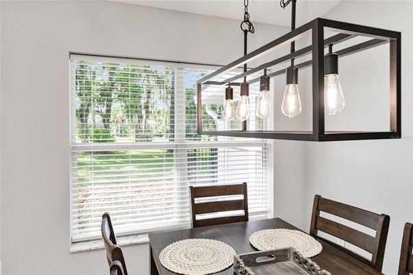 Dining room, Interior, Pendant Lights, Wood Texture Flooring