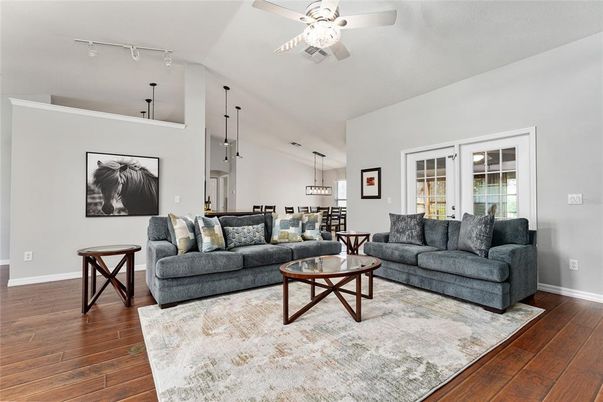 Interior, Living room, Pendant Lights, Wood Texture Flooring
