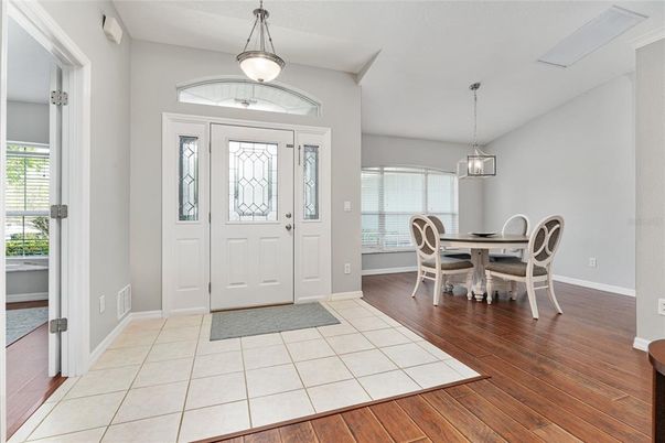 Dining room, Interior, Pendant Lights, Wood Texture Flooring