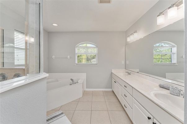 Bathroom, Dual Sink Vanities, Glass Shower, Interior, Recessed Lighting