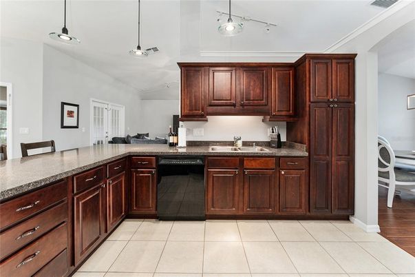 Interior, Kitchen, Pendant Lights, Wood Texture Flooring