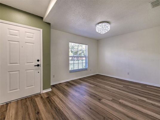 Chandelier, Empty room, Interior, Wood Texture Flooring