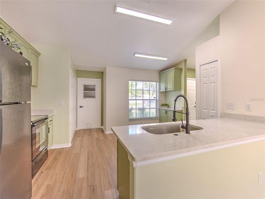 Interior, Kitchen, Recessed Lighting, Wood Texture Flooring
