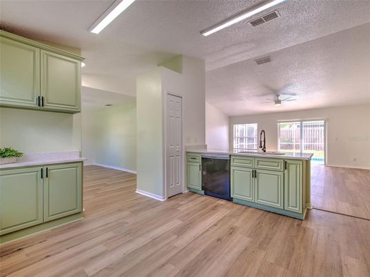 Interior, Kitchen, Recessed Lighting, Wood Texture Flooring