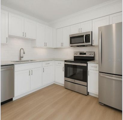 Interior, Kitchen, Stainless Steel Appliances, Wood Texture Flooring