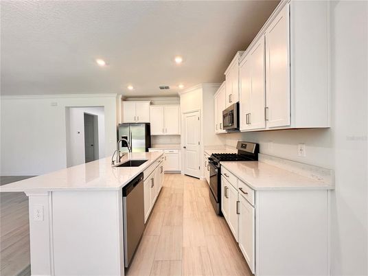 Interior, Kitchen, Recessed Lighting, Wood Texture Flooring