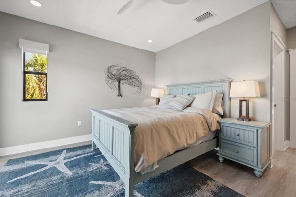 Bedroom, Interior, Recessed Lighting, Wood Texture Flooring