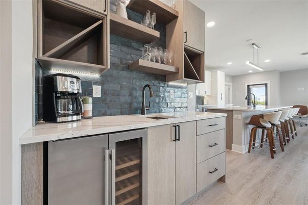 Interior, Kitchen, Pendant Lights, Recessed Lighting, Wood Texture Flooring