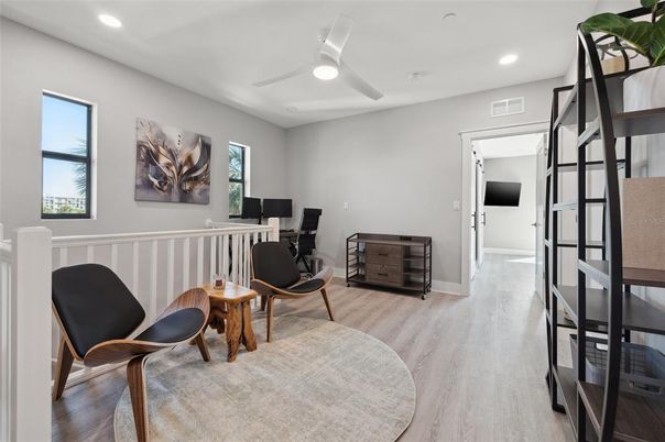 Home Office, Interior, Recessed Lighting, Wood Texture Flooring