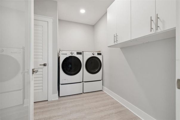 Interior, Recessed Lighting, Utility Closets, Washer, Wood Texture Flooring