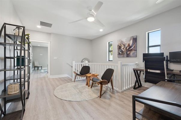 Home Office, Interior, Recessed Lighting, Wood Texture Flooring