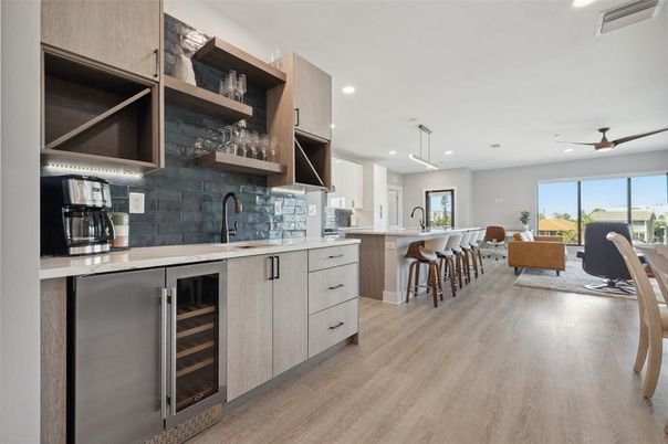 Interior, Kitchen, Pendant Lights, Recessed Lighting, Wood Texture Flooring