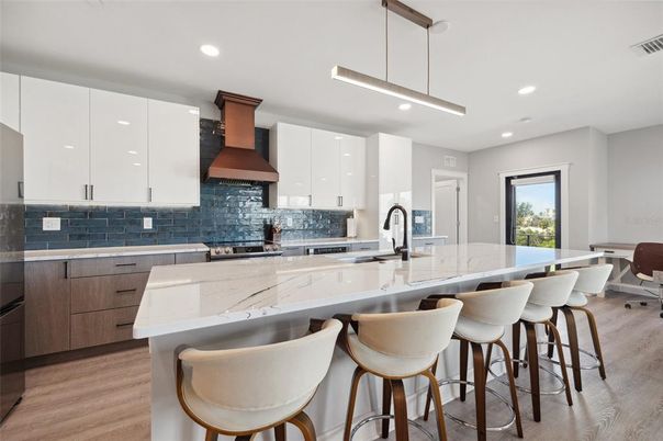 Interior, Kitchen, Pendant Lights, Recessed Lighting, Wood Texture Flooring