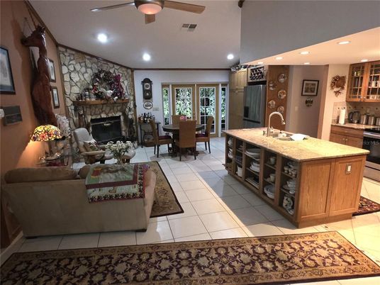 Dining room, Fireplace, Interior, Kitchen, Living room, Recessed Lighting