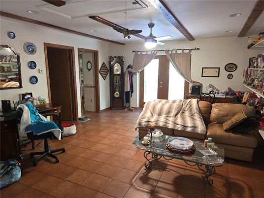 Interior, Living room, Recessed Lighting, Wooden Beams