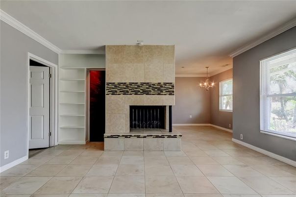 Chandelier, Empty room, Fireplace, Interior, Pendant Lights