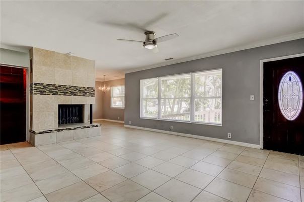 Chandelier, Empty room, Fireplace, Interior, Pendant Lights