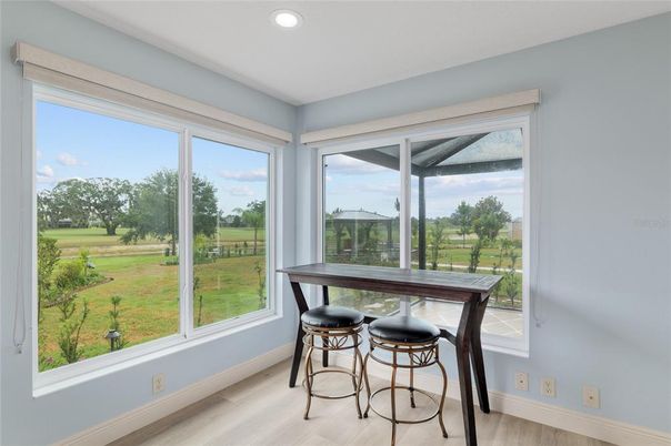 Dining room, Interior, Recessed Lighting, Wood Texture Flooring