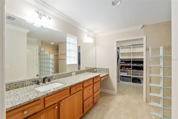 Bathroom, Dual Sink Vanities, Interior, Recessed Lighting, Walk-in Closets