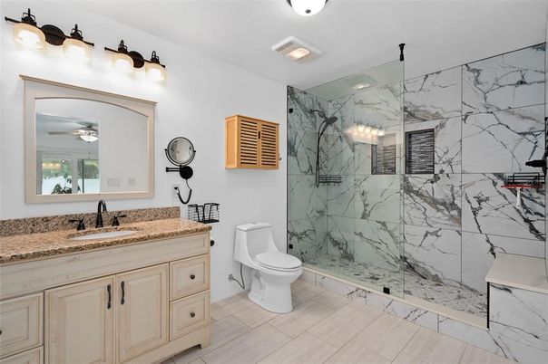 Bathroom, Glass Shower, Interior, Marble Walls