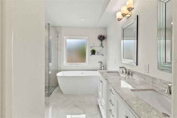 Bathroom, Dual Sink Vanities, Free Standing Baths, Interior, Marble