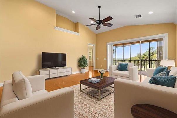 Interior, Living room, Recessed Lighting, Wood Texture Flooring