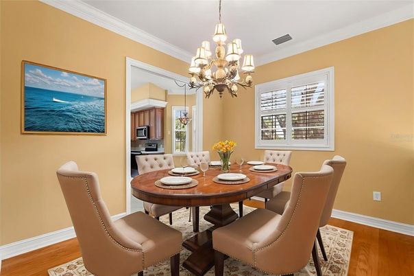 Chandelier, Dining room, Interior, Wood Texture Flooring