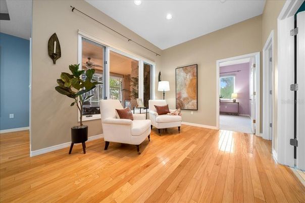 Interior, Living room, Recessed Lighting, Wood Texture Flooring