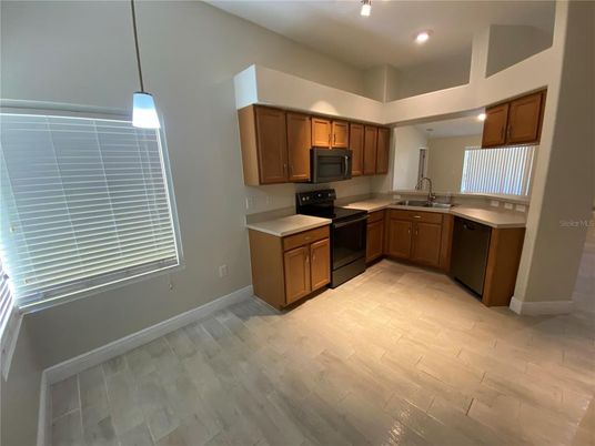 Interior, Kitchen, Pendant Lights, Recessed Lighting, Wood Texture Flooring