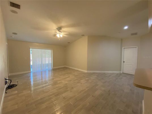 Empty room, Interior, Recessed Lighting, Wood Texture Flooring