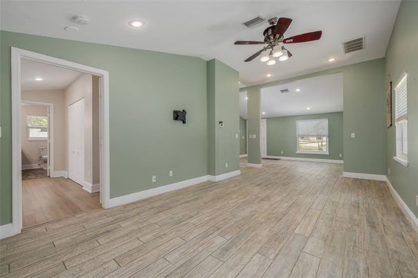 Empty room, Interior, Recessed Lighting, Wood Texture Flooring