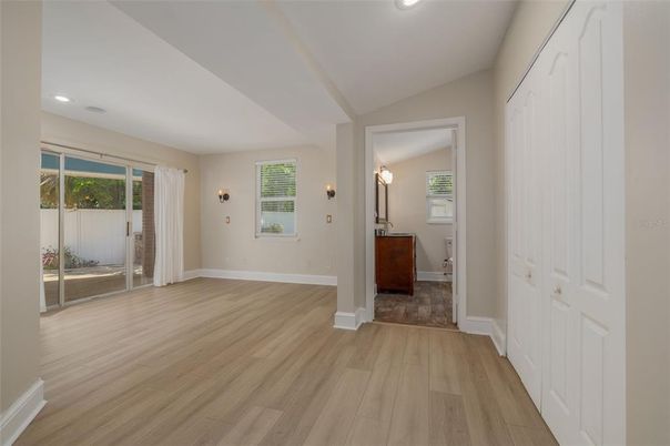 Empty room, Interior, Recessed Lighting, Wood Texture Flooring