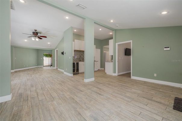 Empty room, Interior, Recessed Lighting, Wood Texture Flooring