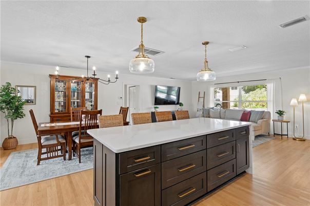 Dining room, Interior, Living room, Pendant Lights, Wood Texture Flooring