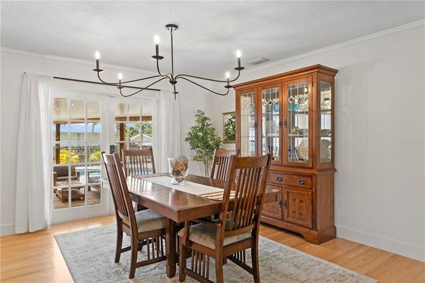 Chandelier, Dining room, Interior, Pendant Lights, Wood Texture Flooring
