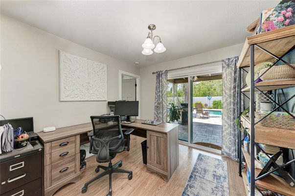Chandelier, Home Office, Interior, Wood Texture Flooring