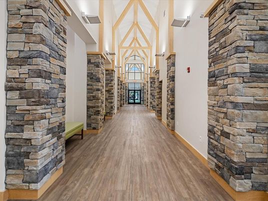 Interior, Stone Walls, Wood Texture Flooring