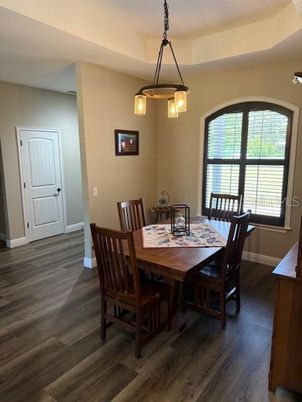 Dining room, Interior, Pendant Lights, Wood Texture Flooring