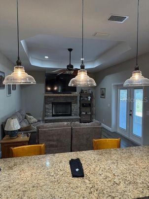 Fireplace, Interior, Living room, Pendant Lights, Recessed Lighting