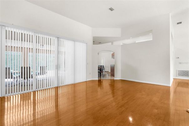 Empty room, Interior, Recessed Lighting, Wood Texture Flooring